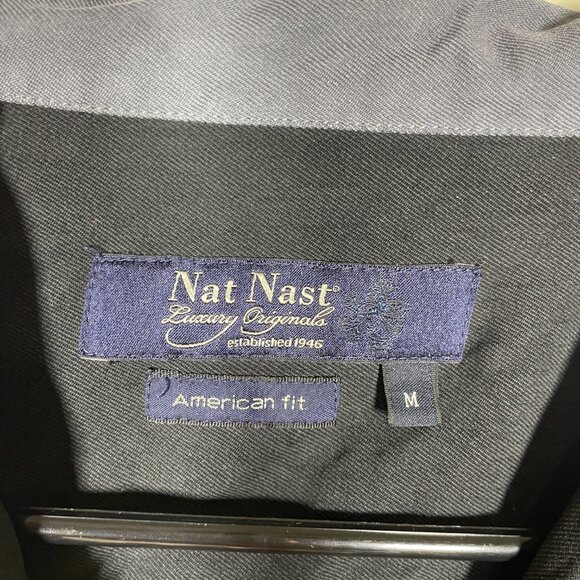 Nat Nast Shirt M 100% Silk Short Bowling Cuban American Fit Black Gray! - Picture 4 of 6